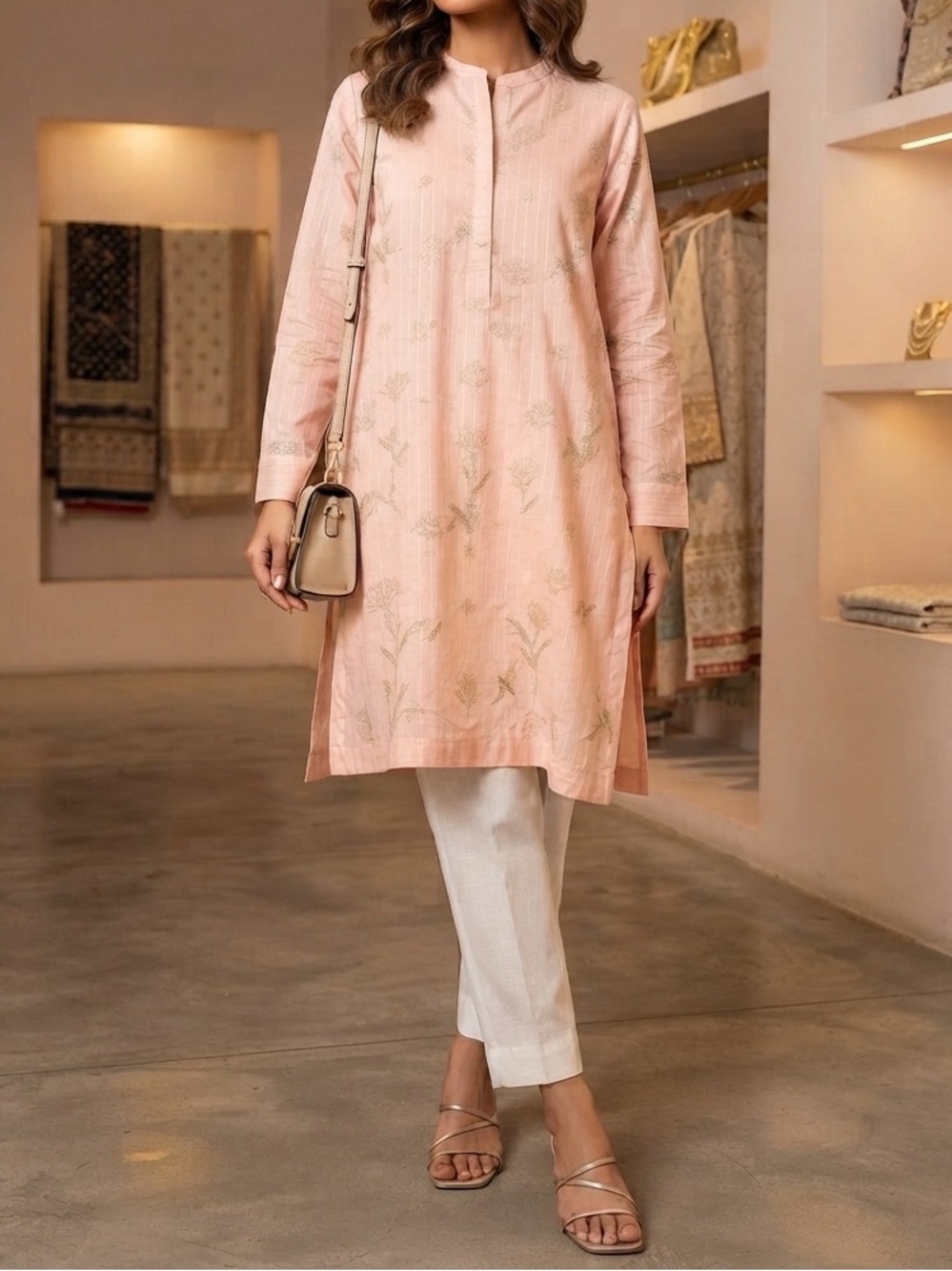 🔥🚨 FLASH SALE: ALL FOR JUST $10 USD!🚨🔥 Alkaram Peach Embroidered Kurta Tunic ❤️